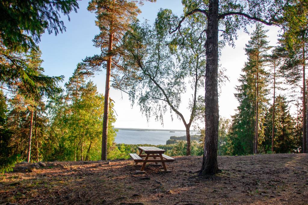 Maisema ja levähdyspaikka Rapolanharjulla.