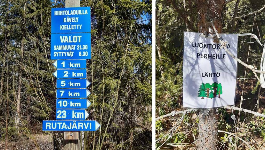 Luontoradan lähtöpaikan opastekylttejä.