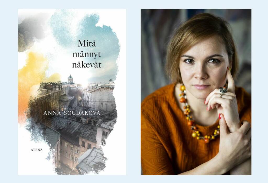 Anna Soudakova ja kirjan kansikuva.