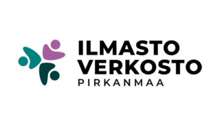 Ilmastoverkosto Pirkanmaa -logo, jossa kolme piirroshahmoa muodostaa kukkasen muodon.