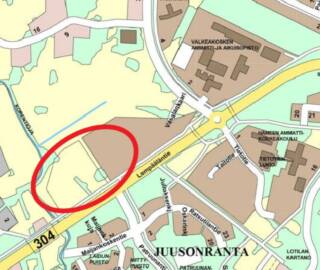 Kuvassa opaskartta, johon ympyröity suunnittelualueen likimääräinen sijainti.