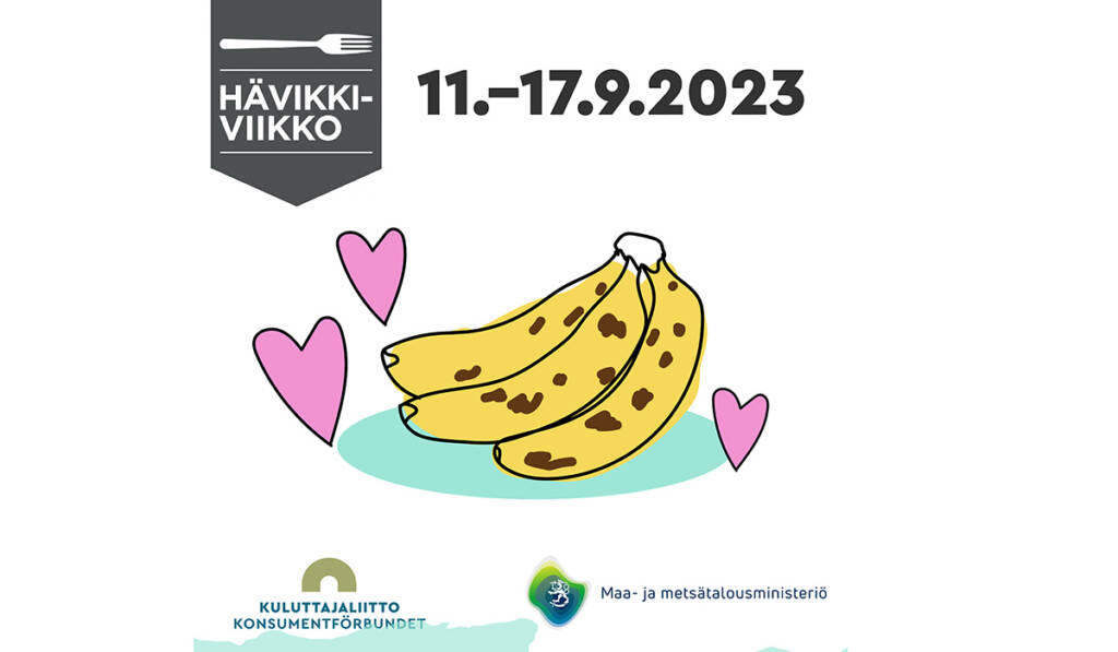 Hävikkiviikon logo sekä piirroskuva banaaneista.