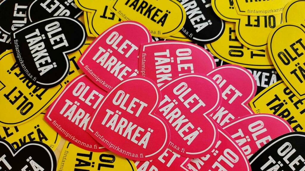 Finfamin tarroja, jossa lukee olet tärkeä.
