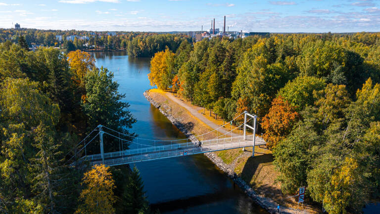 Ilmakuva Riippusiltojen lenkiltä syksyllä.