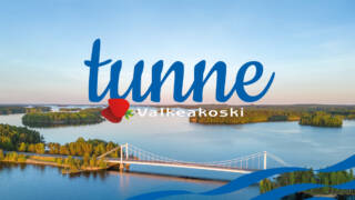 Sääksmäen silta ilmakuvassa ja teksti "Tunne" sekä Valkeakosken kaupungin logo.