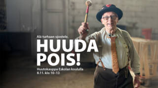 Huutokauppa meklari ja tekstiä tapahtumasta.