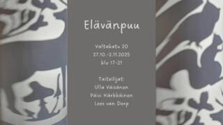 Graafinen kuva, jossa tekstissä tapahtuman nimi ja paikka sekä taiteilijoiden nimet.