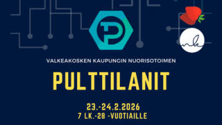 Sinistä taustaa vasten logoja ja tekstiä tapahtusta.