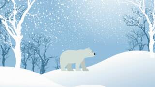 Piirretty karhu talvisessa maisemassa
