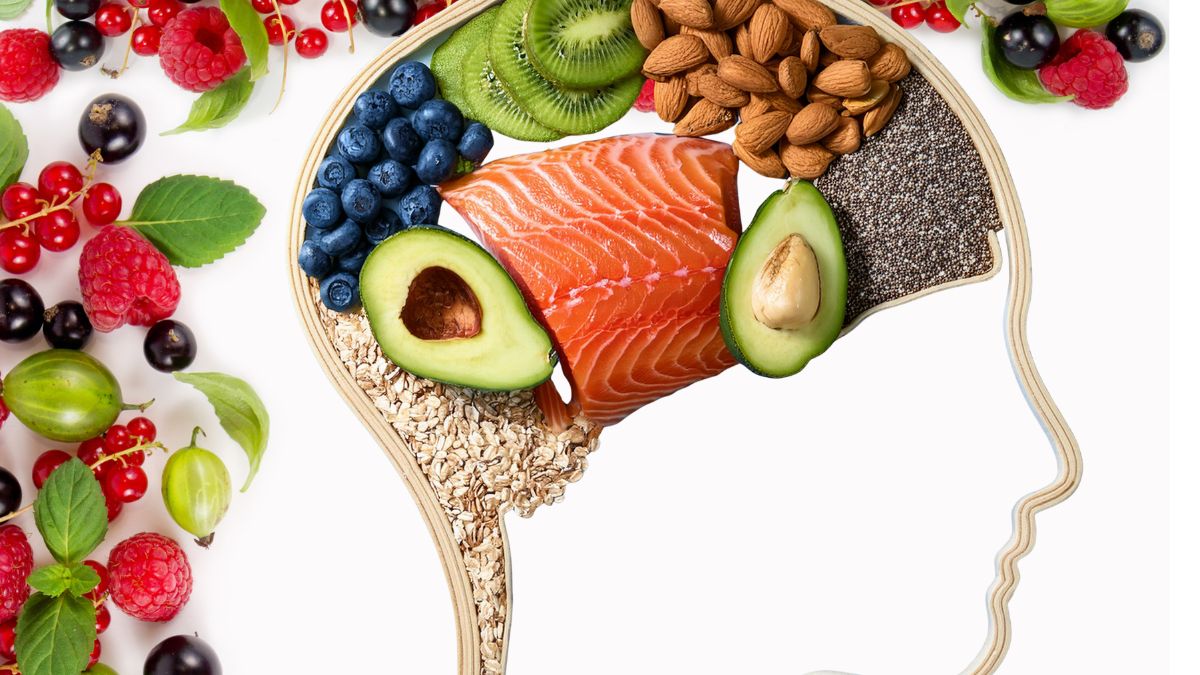 Hedelmät, kala ja pähkinät kuvaavat ihmisen aivoja.