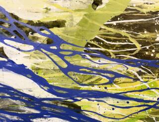 Taideteos, missä aaltoilevia väriviivoja.