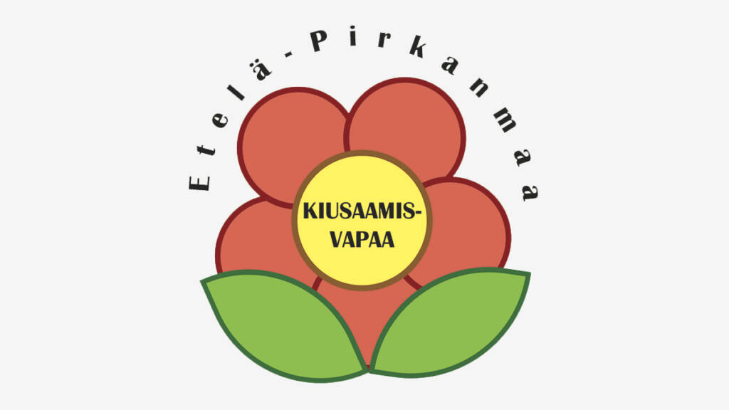 Kiusaamisvapaan Etelä-Pirkanmaan logo, joka on piirretty kukka, jonka sisällä lukee Kiusaamisvapaa.