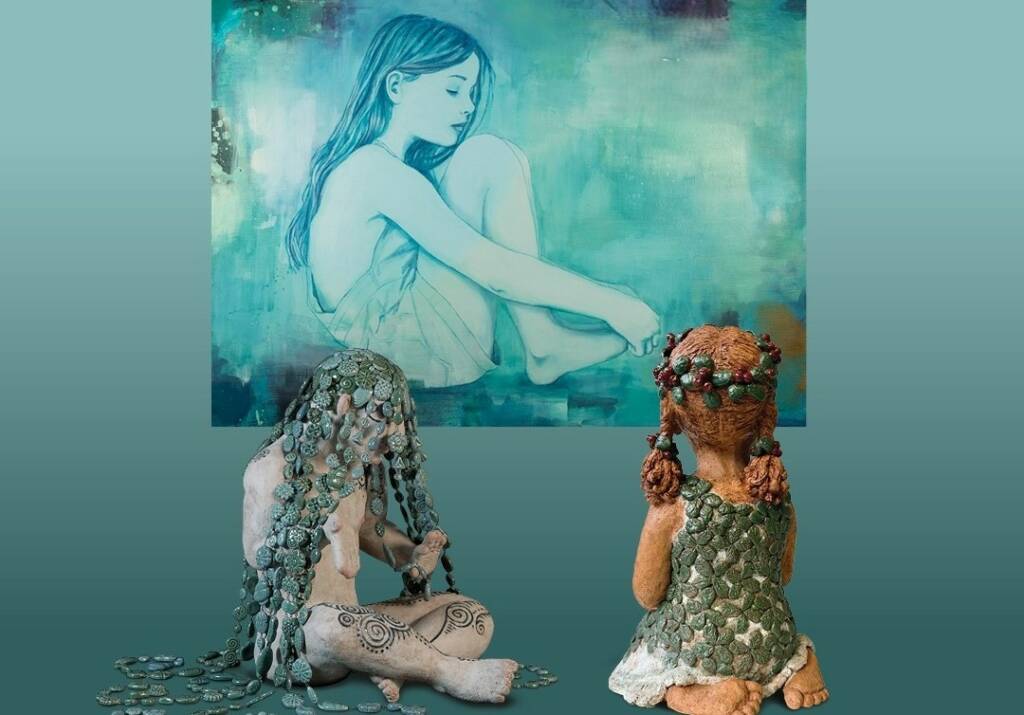 Sinisävyinen taideteos.