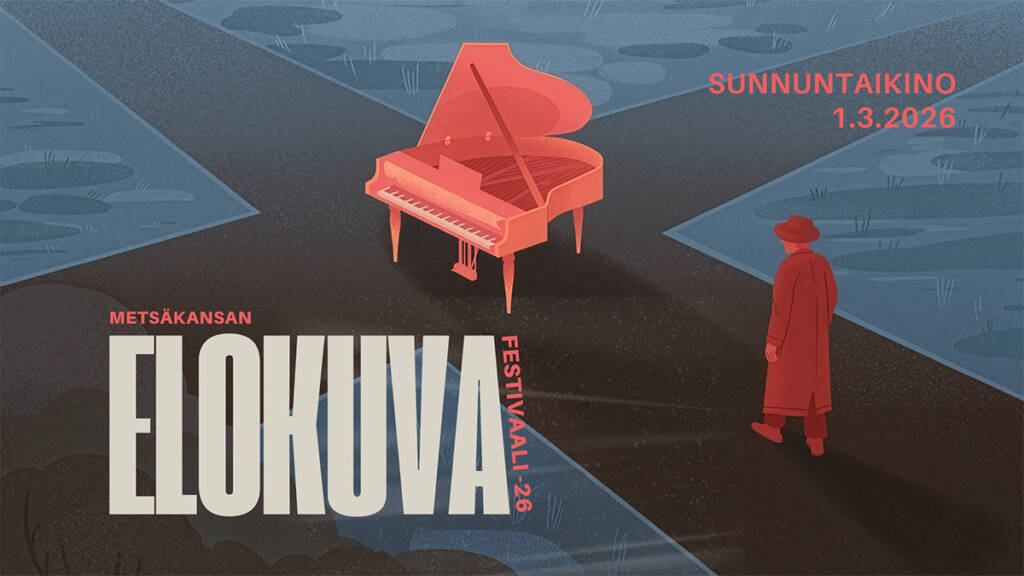 Graafisessa kuvassa ihminen ja flyygeli sekä teksti elokuva.