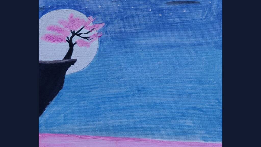 Kirsikkapuu kalliolla, taideteos.