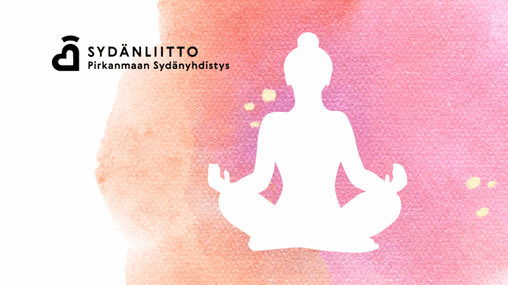 Graafisessa kuvassa sydänliiton logo ja henkilö joogaamassa.