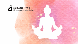 Graafisessa kuvassa sydänliiton logo ja henkilö joogaamassa.