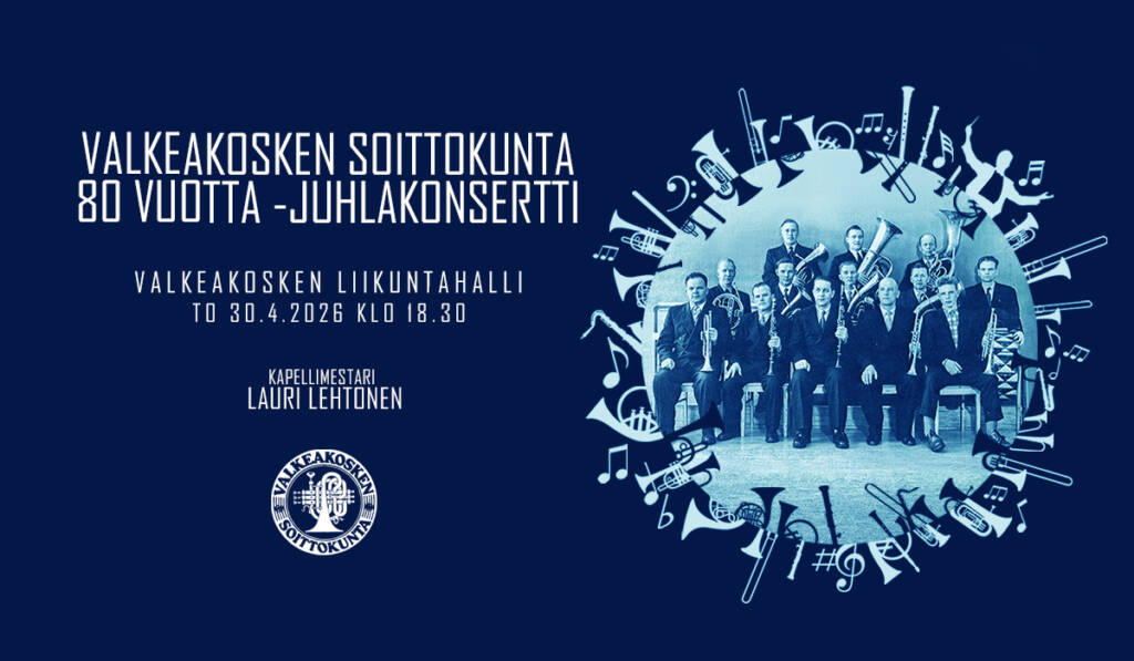 Valkeakosken soittokunnan 80 vuotta -juhlakonsertin mainos.