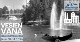 Gondoli vesillä mustavalkoisessa kuvassa.