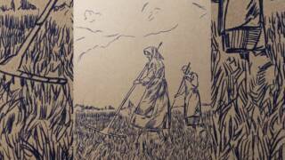 Enrico Mazzonen piirroskuva naisista peltotöissä