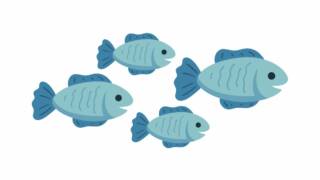 piirrettyjä sinivihreitä kaloja uimassa