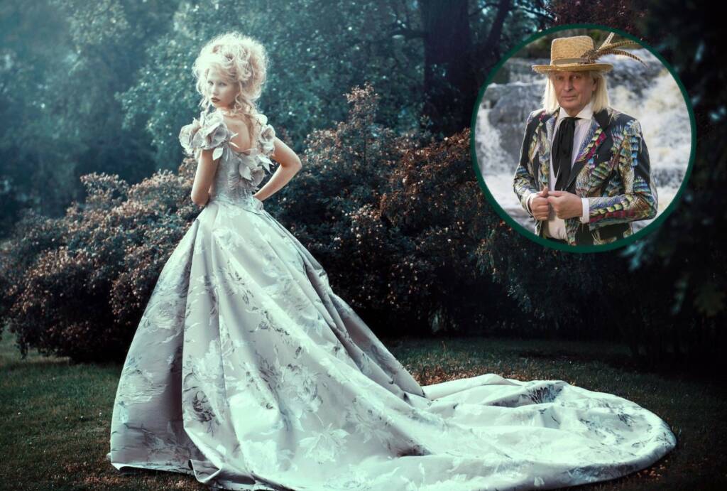 Jukka Rintala ja mallin päällä juhlapuku.