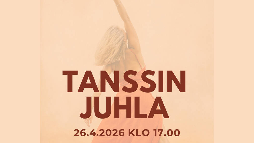 Tanssin juhla -tapahtuman mainos ja naishahmo taustalla.