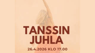 Tanssin juhla -tapahtuman mainos ja naishahmo taustalla.