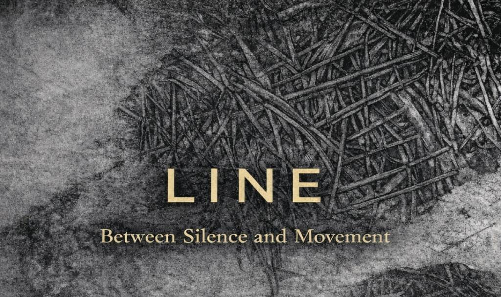 Taideteos, missä teksti: Line, Between Silence and Movement.