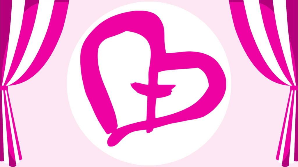 Pinkin värinen maalattu sydän ja siinä risti keskellä.