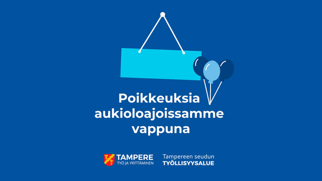 Tampereen seudun työllisyysalueen poikkeusaukioloajat vappuna.