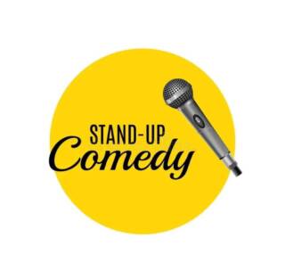 Keltainen pallo, missä keskellä teksti: Stand up -Comedy, ja mikrofoni vieressä.