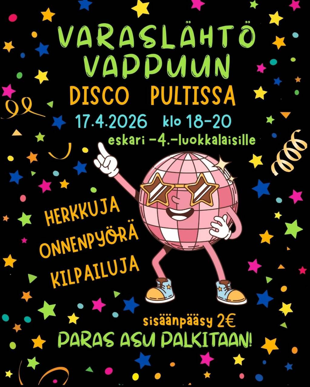 Varaslähtö Vappuun disco Pultissa -mainos.