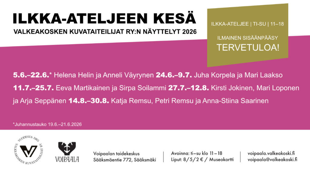 Ilkka-ateljeen kesän 2026 näyttelyiden mainos.