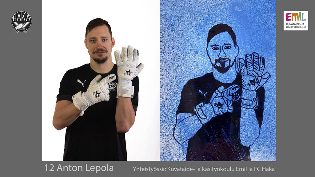 Hakan pelaajan Anton Lepolan valokuva ja piirretty kuva.