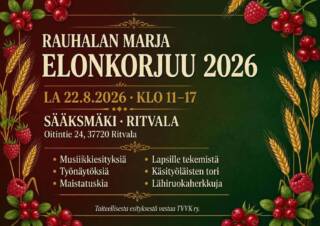 Rauhalan marjan elonkorjuu 2026 -mainos.