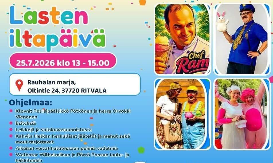 Lasten iltapäivä Rauhalan marjassa -mainos.
