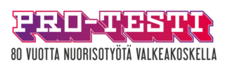 Pro-testi-logo, jonka alla lukee 80 vuotta nuorisotyötä Valkeakoskella.