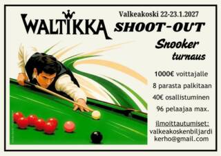 Waltikan Shoot-Out Snooker turnauksen mainos.